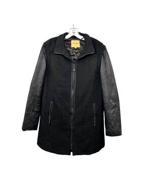 Du Monde Womens Wool Blend Coat Full Zip Black/Plaid Mixed Media Size Large